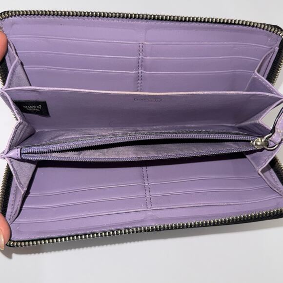Coach Zip Around Black Pebbled Leather Wallet with Lilac Inside, VGC - Picture 6 of 10